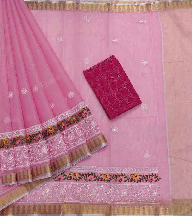 Kota cotton embroidery saree uploaded by business on 2/2/2022
