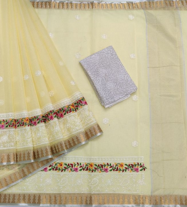 Kota cotton embroidery saree uploaded by business on 2/2/2022