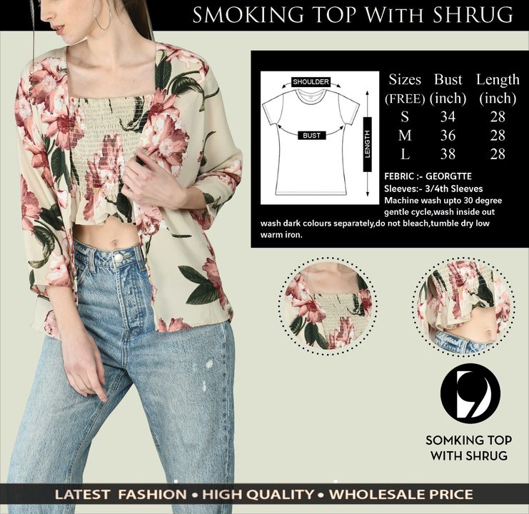 Post image ❤️ _Summer Special_ ❤️
*SMOKING TOP WITH SHRUG**Fabric:* Premium Soft GEORGTTE*USP 1:* SMOKING AT CROP TOP*USP 2:* 3/4 SLEEVEES*Size:* FREE(36-38)*Length:* 28 inch
Reseller/ wholesale/ retailer📞 9873983014