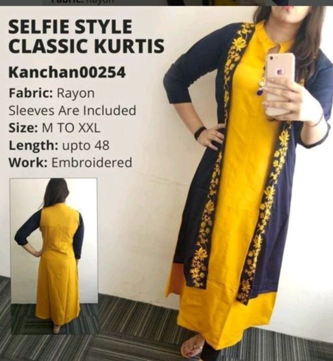 Catalog Name:*Women Rayon Shrug Kurti Printed Yellow Kurti* uploaded by Aadya on 2/2/2022