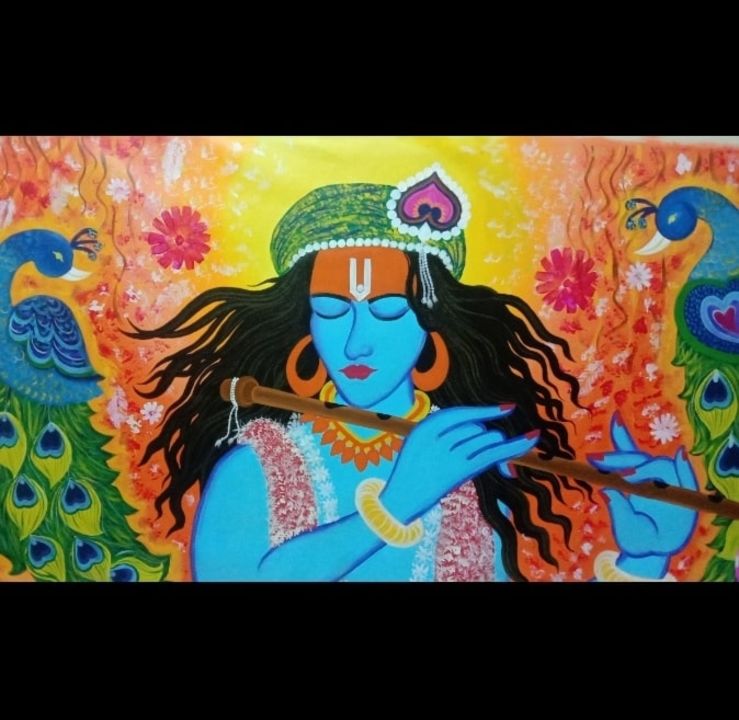 Post image Painting made in acrylic colours on canvas... Unframed...Lord Krishna.. 
3x6 sqft..