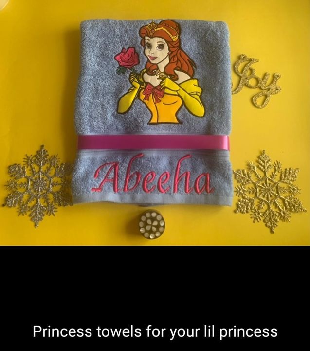 Personalized bath towel with Princess design with name uploaded by business on 2/2/2022