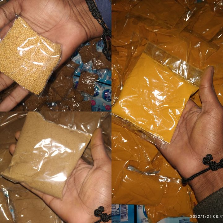 Dhaniya powder, haldi powder, Yellow mustard seeds uploaded by Agerbatti making on 2/3/2022
