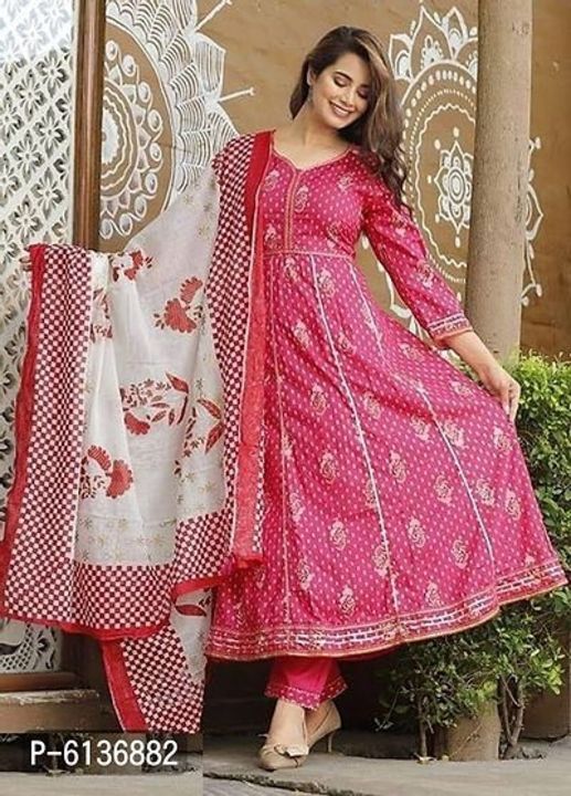 Stylish Rayon Pink 3/4 Sleeves Gold Printed Kurta With Palazzo And Dupatta Set For Women uploaded by business on 2/3/2022