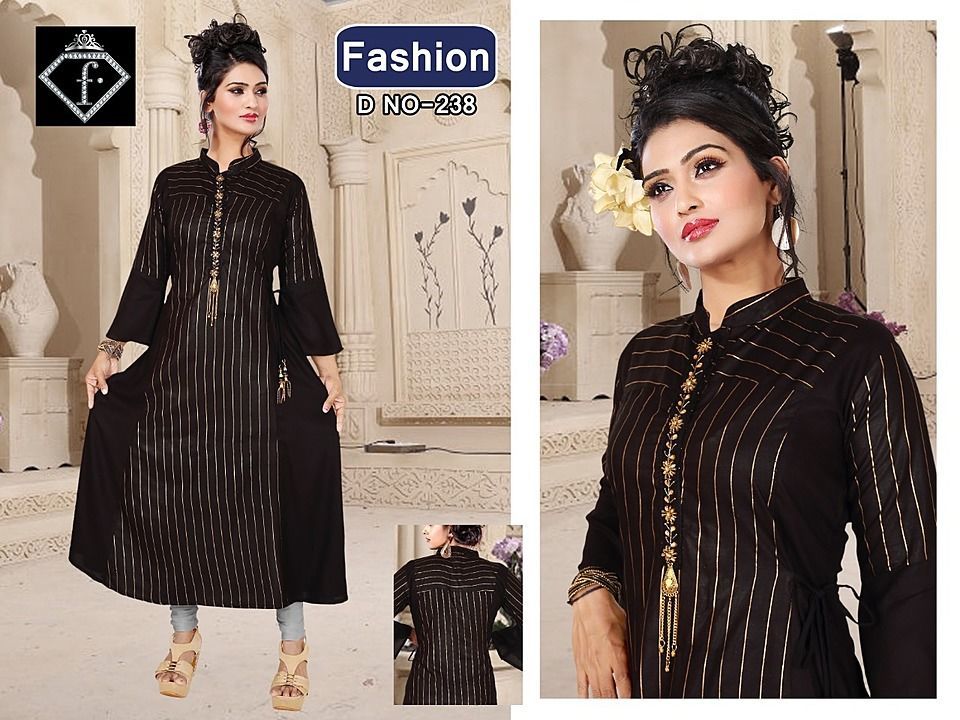 Fashion Creation Designer Gold Foil Printed 14kg Rayon Kurti uploaded by business on 10/6/2020