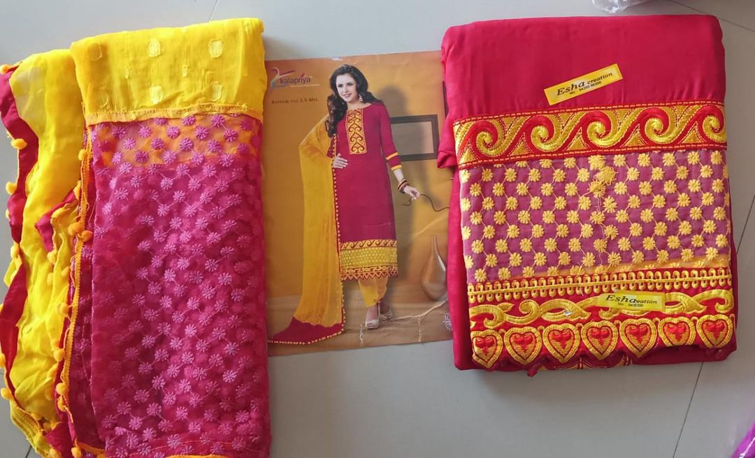 Post image Esha creationDress material, Kurti, sarees etc....  Manufacturer near by rate sale..…Single Available, catalog items available...M:9106228768..