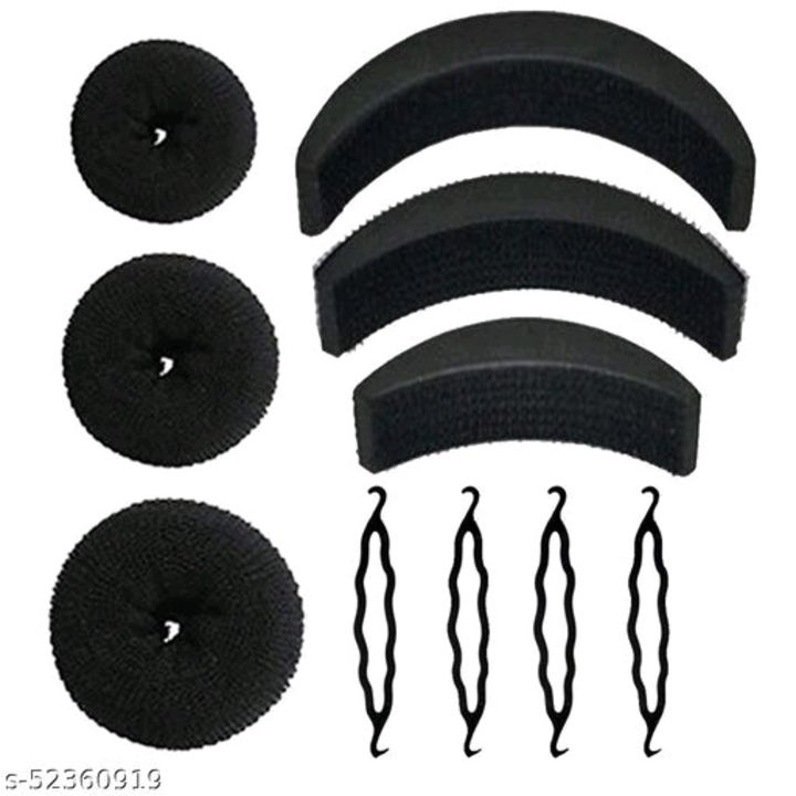Homeoculture 4 Piece Juda Maker Accessories -3 Donuts, 3 Banana Clips, Styling Tools (Black) -Combo  uploaded by business on 2/3/2022