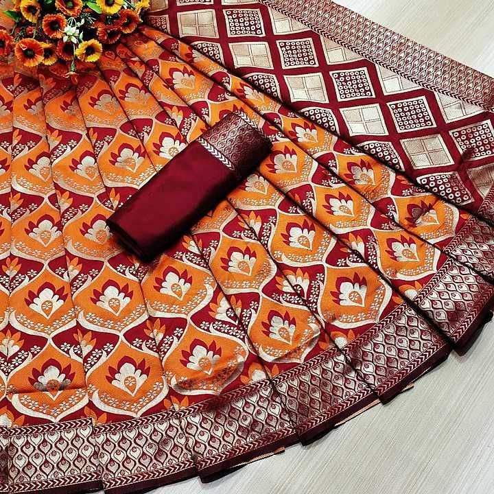 Heavy Banarasi cottan silk saree & and blouse with  zari jequard Weaving uploaded by business on 10/6/2020