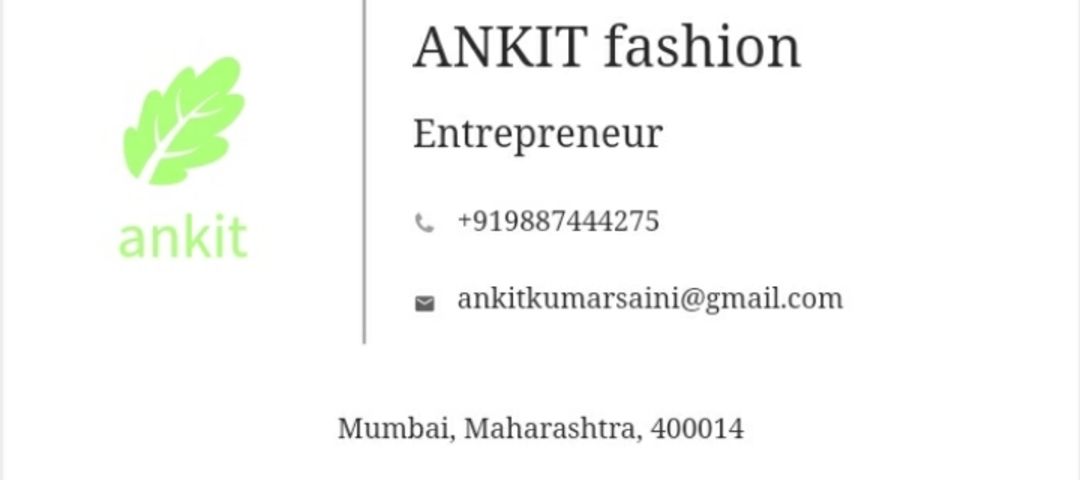 Visiting card store images of ankit  fashion 