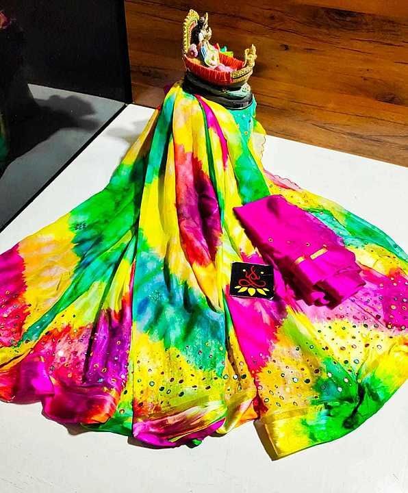 Pure chiffon saree with mirror work uploaded by business on 10/6/2020