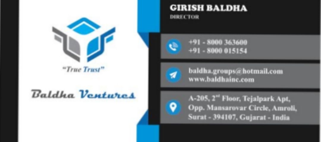 Visiting card store images of Baldha Industries Pvt Ltd