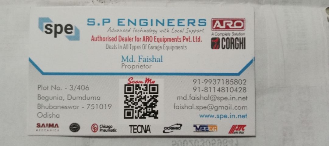 Visiting card store images of S.P ENGINEERS