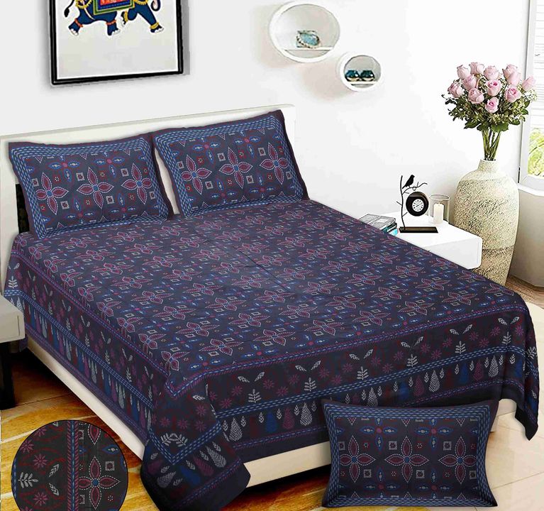 Rajasthani printed king bedsheets with pillow cover uploaded by business on 2/7/2022