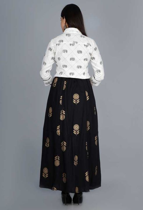 Beautiful heavy cotton flax elephant printed top with gold printed reyon skirt uploaded by business on 2/8/2022