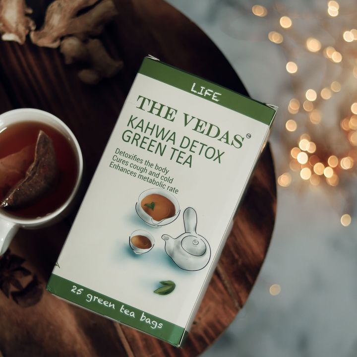 The Vedas Kahwa detox green tea for cough and cold relief, boosts immunity, contains 25 teabags uploaded by The Vedas on 2/8/2022