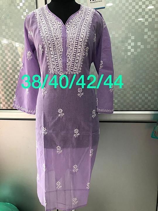 Kota fabric straight kurti with fine chikankari work size mention above all pieces Prize-750 uploaded by business on 10/7/2020