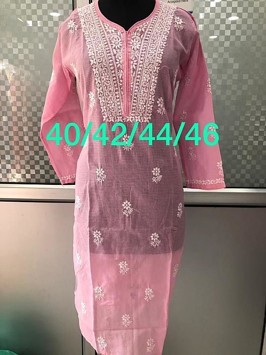 Kota fabric straight kurti with fine chikankari work size mention above all pieces Prize-750 uploaded by Lucknowi chikankari on 10/7/2020