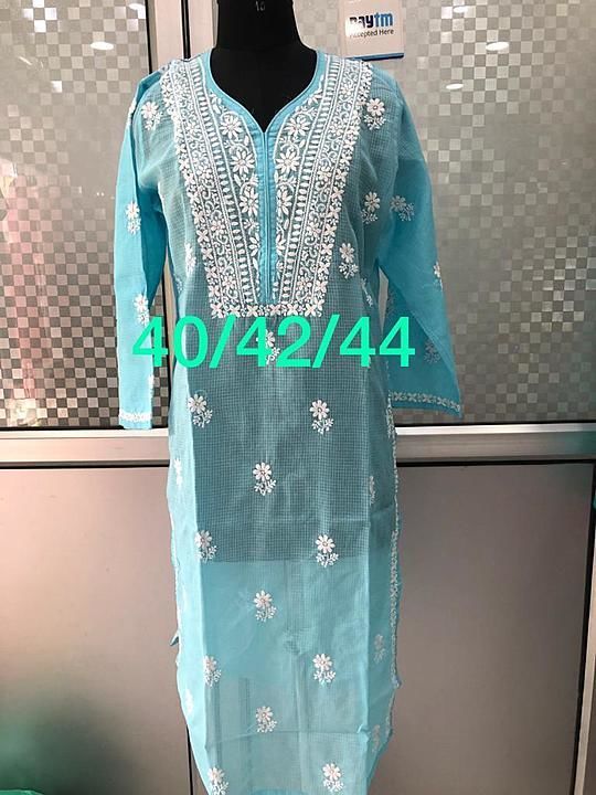 Kota fabric straight kurti with fine chikankari work size mention above all pieces Prize-750 uploaded by Lucknowi chikankari on 10/7/2020