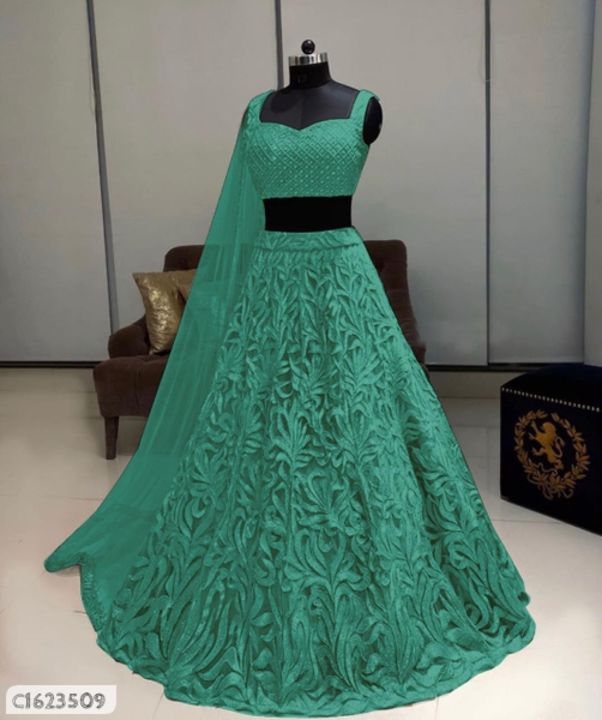 Glamorous Embroidered Net Lehnga With Chain Work uploaded by business on 2/8/2022