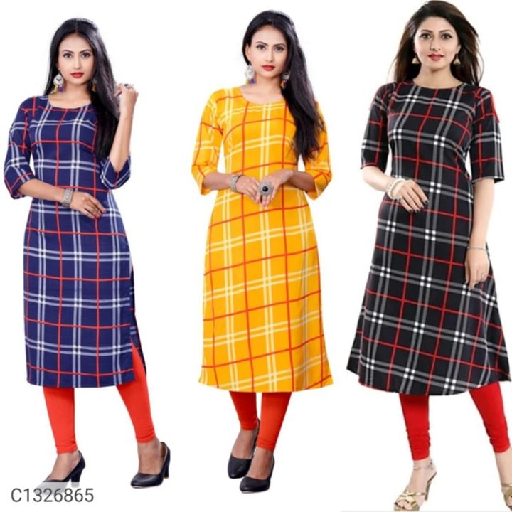 Post image *Catalog Name:* Latest Calf Length Crepe Checks Printed Kurtis(Combo)👉✅ PRICE:- 900/-*Details:*Description: It has 3 Piece of KurtiFabric: CrepeSize; Bust (In Inches): S-36, M-38, L-40, XL-42, XXL-44, 3XL-46Length: 46 In. Sleeves: 3/ Sleeves Type: StitchedWork: Checks PrintedDesigns: 5
💥 *FREE Shipping* 💥 *FREE COD* 💥 *FREE Return &amp; 100% Refund* 🚚 *Delivery*: Within 7 days 