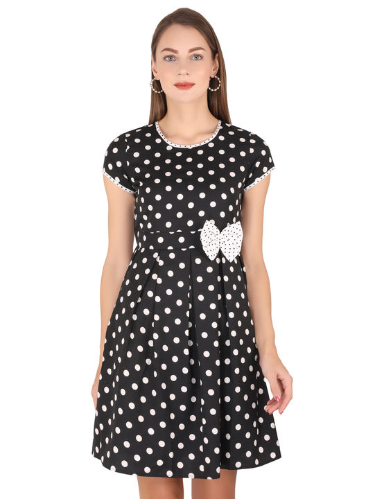 Women Black Polka Dot Dress with Bow  uploaded by Sharma brother & sons on 2/9/2022