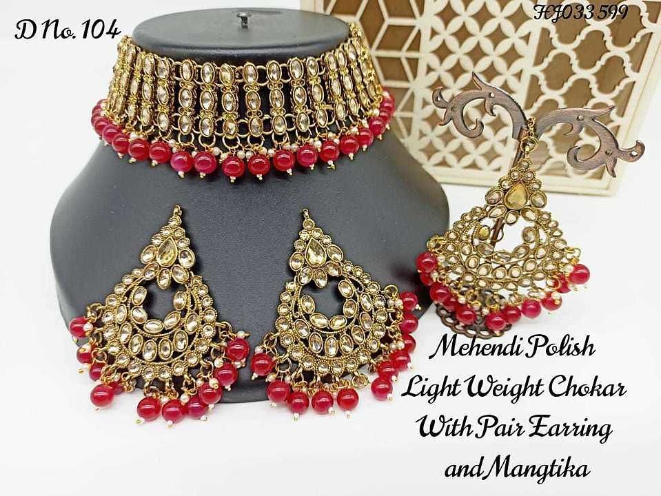 Mehndi Polish light weight chokar with magtika or earing uploaded by business on 10/8/2020