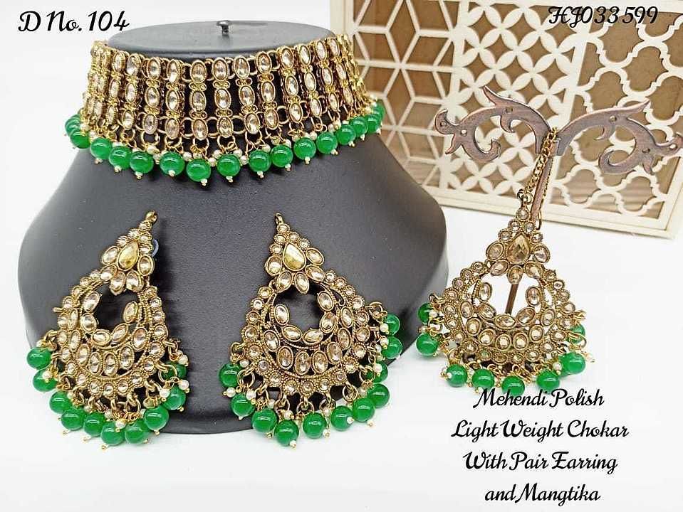 Mehandi Polish light weight chokar with magtika or earing uploaded by business on 10/8/2020