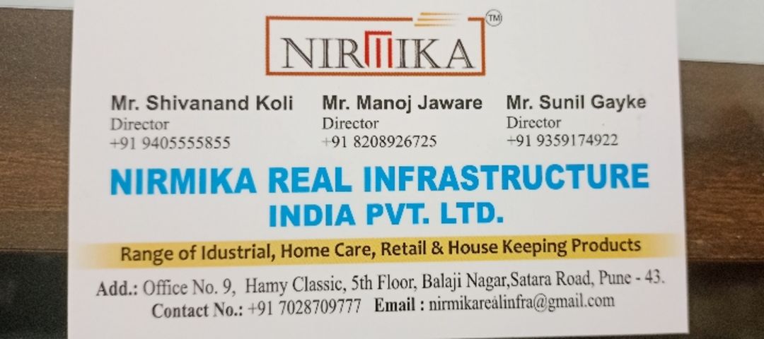 Visiting card store images of Nirmika Real Infrastructure India
