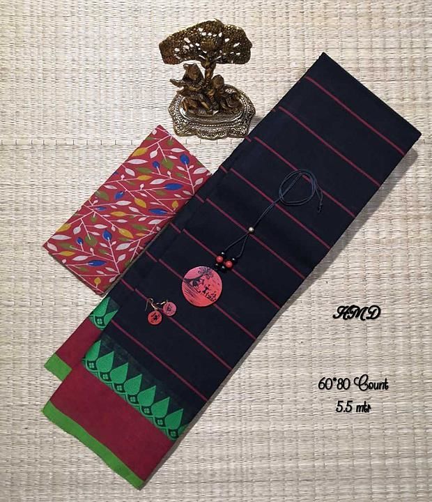 🌸  Fancy & Trendy Chettinad Cotton Sarees with Kalamkari Blouse
🌸60*80 thread count
🌸Saree - 5.5  uploaded by business on 10/8/2020