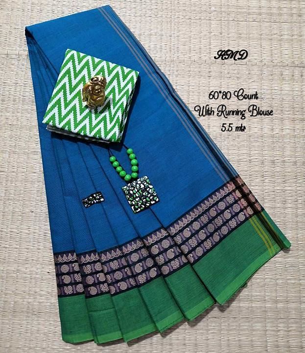 🌸  Fancy & Trendy Chettinad Cotton Sarees with Kalamkari Blouse
🌸60*80 thread count
🌸Saree - 5.5  uploaded by business on 10/8/2020