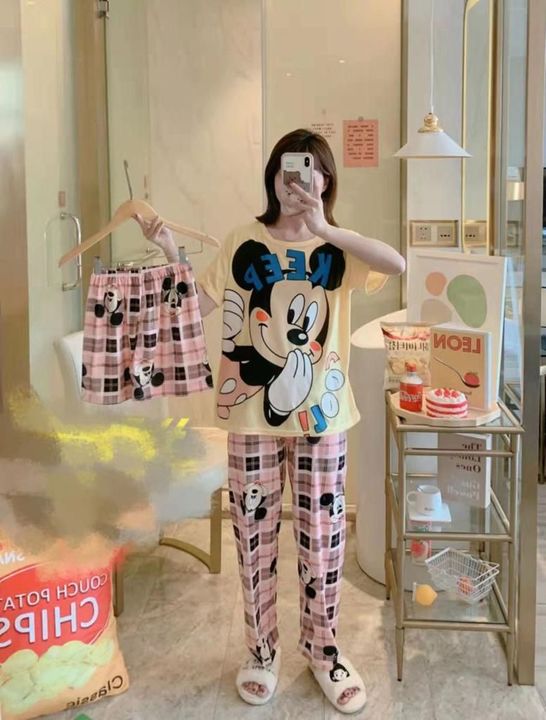 Post image 🎀*NEW STOCK*🎀
*IMPORTED HALF SLEEVES 3PC PAJAMA AND SHORTS SET*🎀ROUND NECK HALF SLEEVES🎀
✅SOFT COTTON BLEND✅BREATHABLE✅STRETCHABLE  ✅HALF SLEEVES ✅QUIRKY PRINTS
*FREE SIZE SUITABLE FOR M, L AND XL*
Top length-25-26Lower length-36-37Waist-28-36
*BUY ONE FOR 499/- FREE SHIPPING**BUY TWO FOR 949/- FREE SHIPPING*
Hurry Grab Now🤩🎀Limited Stock!🎀
