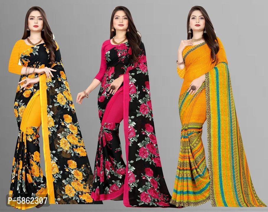Kashvi Sharee With Blouse (Pack of 3) 1000 rp ma 3 sharee uploaded by Online selling store on 2/13/2022