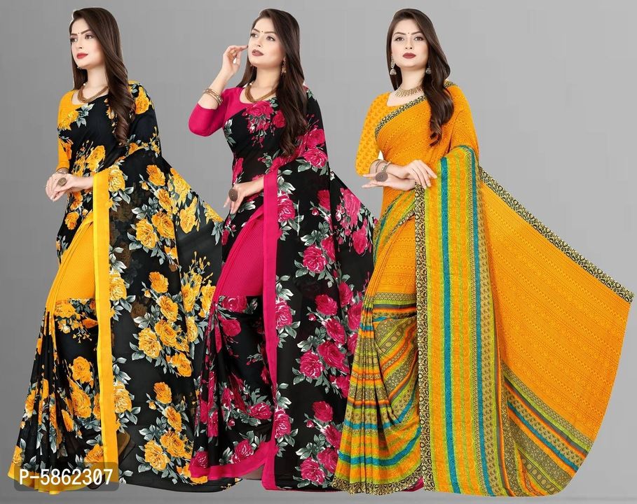 Kashvi Sharee With Blouse (Pack of 3) 1000 rp ma 3 sharee uploaded by Online selling store on 2/13/2022