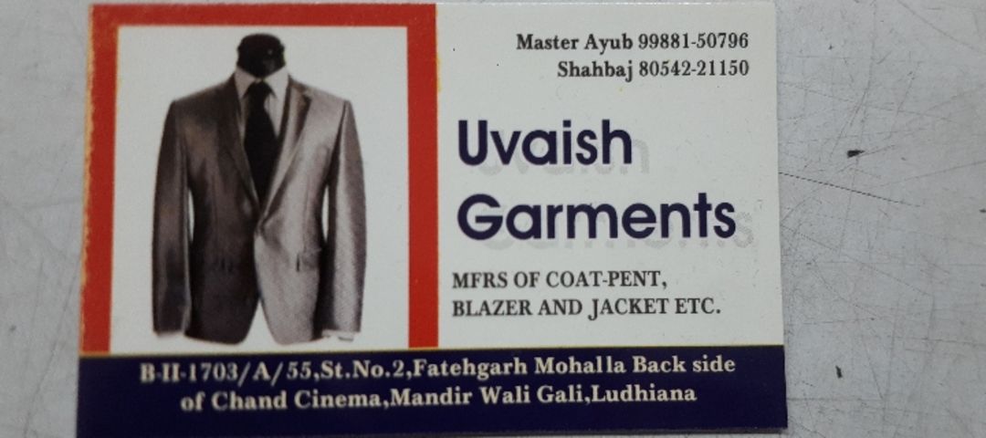 Visiting card store images of Uvaish garments