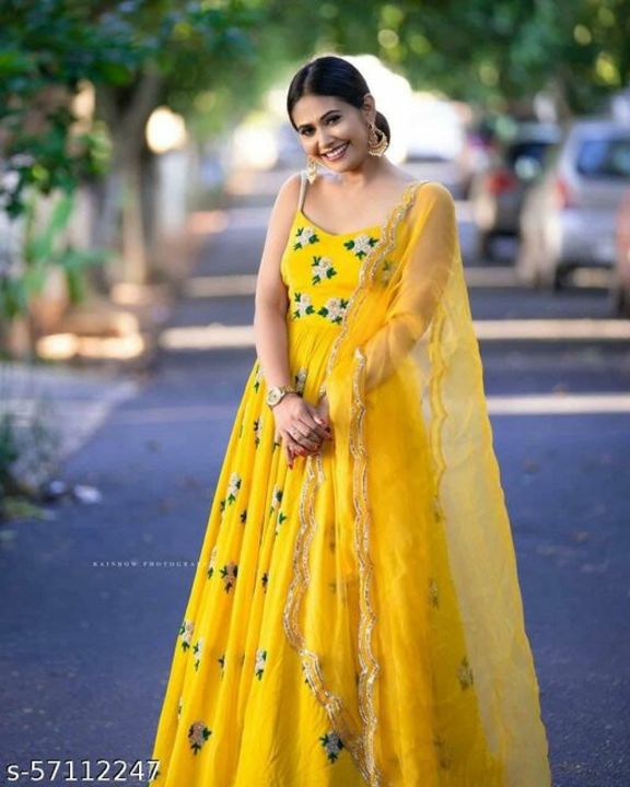 Post image Hey,checkout my new collection Buy Yellow Color Party Wear Gown OnlineFabric: Poly GeorgetteSleeve Length: SleevelessPattern: EmbroideredMultipack: 1Sizes:Free Size (Bust Size: 42 in, Length Size: 44 in, Waist Size: 38 in, Hip Size: 44 in, Shoulder Size: 44 in) 
Gown :Heavy GeorgetteWork : Both Side Fully Zari Embroidery Work (Fully Stitched)Inner : Silk Dupatta: Heavy Georgette With Embroidery Lace Border    Country of Origin: India