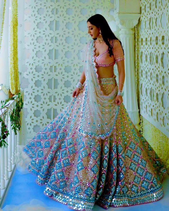 Post image Price : 2899+$/-
Fabric :
⏭ Organza lehnga with heavy pagdi work + foil mirror work ( flair 3.25 meter 🤩🤩 )( Can can attach )
⏭ Banglori satin blouse with pagdi + thread + foil mirror work all over front &amp; back ( Unstich )
⏭ Net Duppata with cutwork border of pagdi work + foil mirror work 
*Weight : 1.700 *
Ready to ship ✅