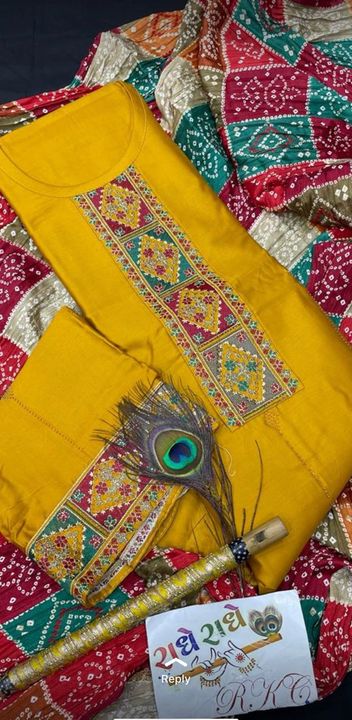 Post image Pure jaam cotton jaipuri embroidery work with jaipuri dupatta😍😍