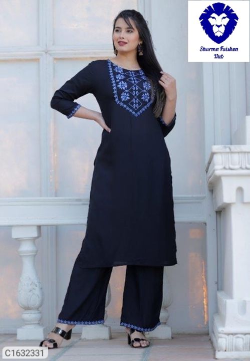 Pretty rayon Embroidered kurti plazzo sets uploaded by business on 2/17/2022
