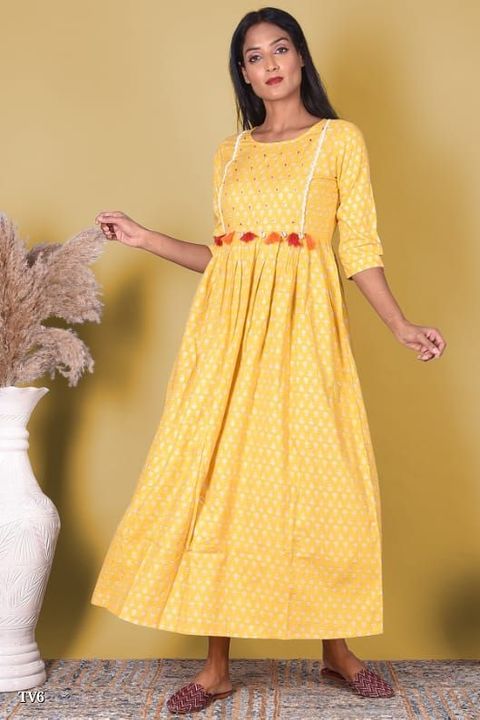 Yellow Reyon kurti dress With handwork uploaded by Variety Collection on 2/17/2022