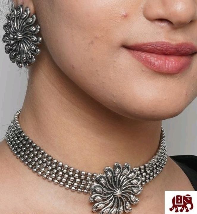 Post image Oxidized silver colour necklace set with earrings