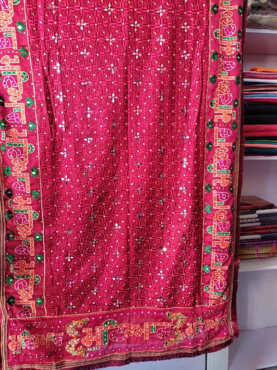 Fulkari duptta with 5mtr allower pyour silk sut with les work uploaded by Dasmesh cloth house unstitch fabric on 2/19/2022