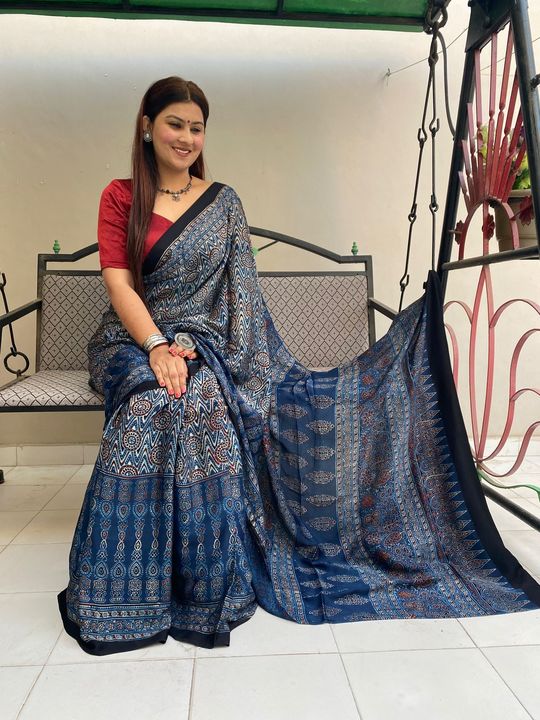 Post image Hand Block PrintModal Silk Saree with BlouseMade by Orignal Natrual DyesLength -6.50Prices plz dm