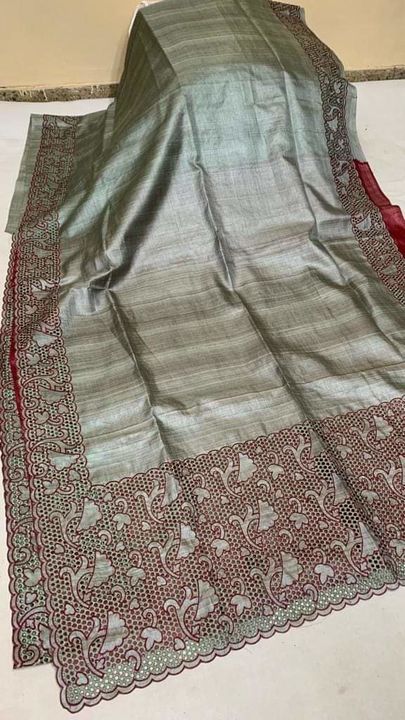 Pure Tussar by Tussar flower cut work saree uploaded by Silk handloom on 2/21/2022