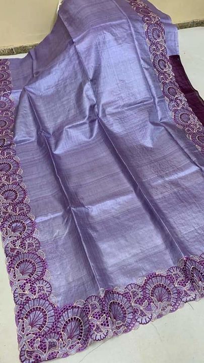 Pure Tussar by Tussar flower cut work saree uploaded by business on 2/21/2022