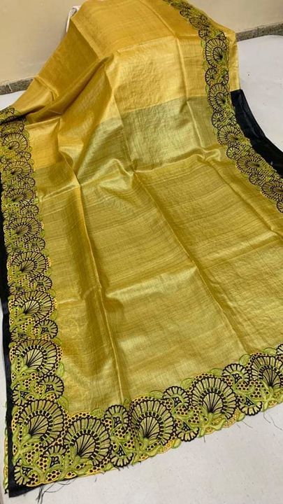 Pure Tussar by Tussar flower cut work saree uploaded by Silk handloom on 2/21/2022
