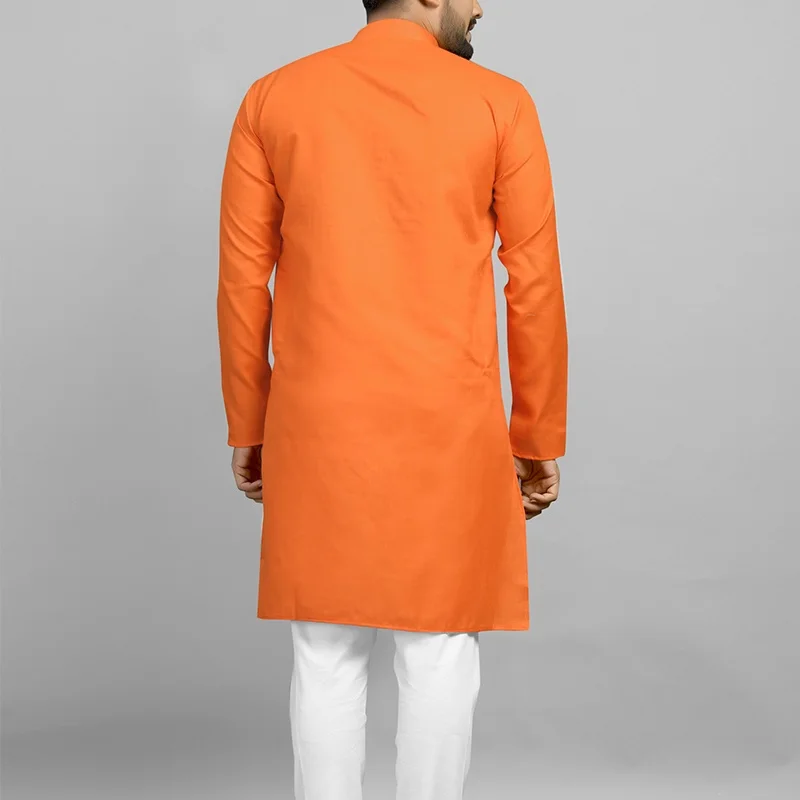 Mens Orange kurta pajama set uploaded by Raj cloth center  on 2/22/2022