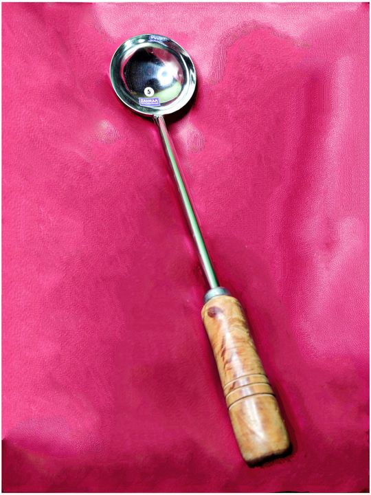 Post image Stainless steel Udipi Ladle / Chinese LadleDifferent size available. Good quality stainless steel ladle with wooden handle. 8850991728