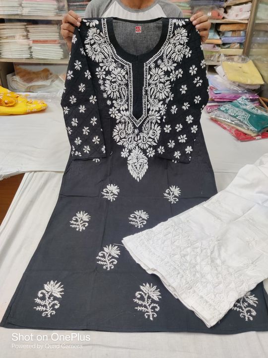 Post image *♥️Lucknowi Chikankari Prasant Pure Cotton Non Transparent All Over Sleeves Pintex kurta Pair It With Hand Embroidered Cotton White Thread Plazo.♥️*