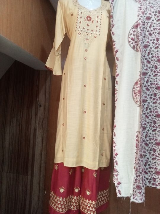 Frock with plazo dupattaa uploaded by Divyanshi clothes and cosmetics sto on 2/23/2022