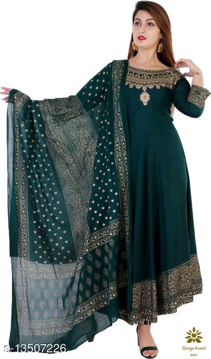 GREEN-GOLD-PRINT-GOWN+DUPATTA uploaded by Kavya brand new on 2/24/2022